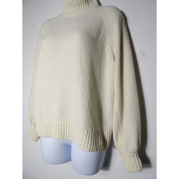Loft Chenille Sweater Womens XS Cream Ivory Soft Mock Neck Cozy Minimalist Warm - Picture 3 of 12